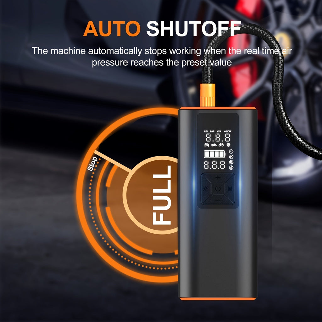 Portable Tire Inflator 150 PSI Wireless Air Compressor 6000mAh Battery 12V Cord Digital Gauge Auto Shut-Off LED Light 4 Preset Modes for Car Motorcycle Bike Ball Road Trip