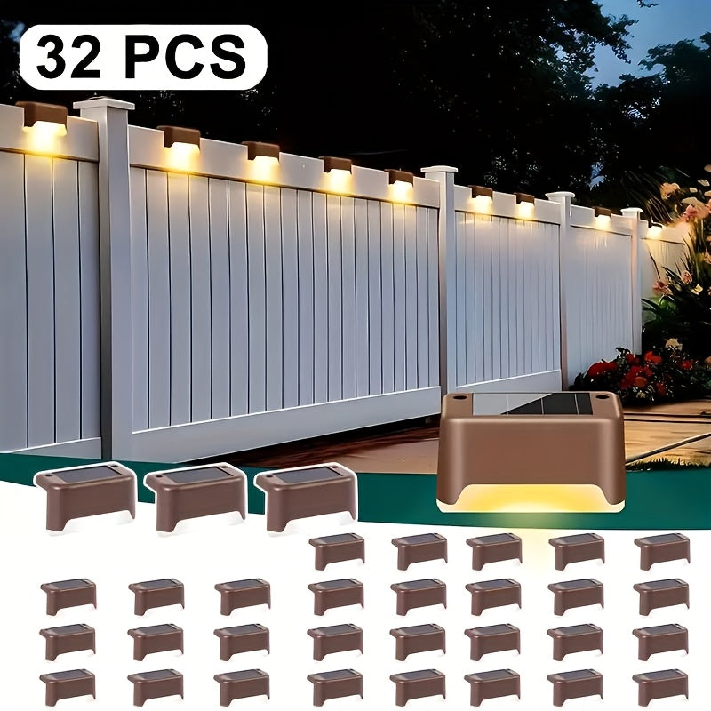 Solar LED Deck Lights Outdoor Stair Step Lights Auto On Off Dusk to Dawn 12 Hour Warm White 3500K for Fence Pathway Patio Balcony Yard Weatherproof ABS Pack of 8 16 or 32 No Wiring Required