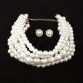 French Style Pearl Multi-Layer Necklace and Round Geometric Earrings Jewelry Set Gold Tone Elegant Women Banquet Wedding Gift
