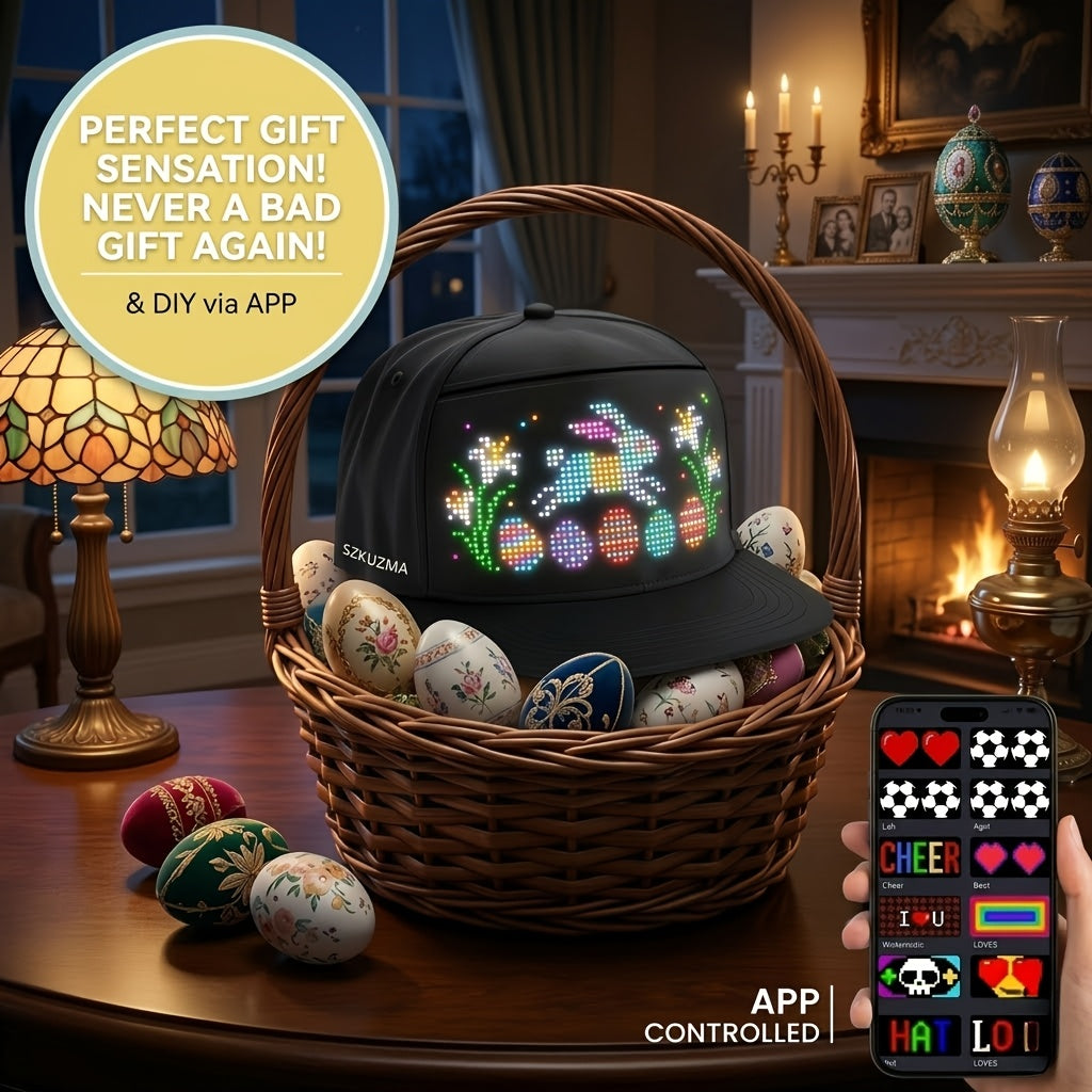 Programmable LED Hat APP Controlled Scrolling Text & Animation – Unisex Adjustable Smart Light Up Baseball Cap for Party Wedding Valentine's Day Carnival Festival in 3 Pixel Options