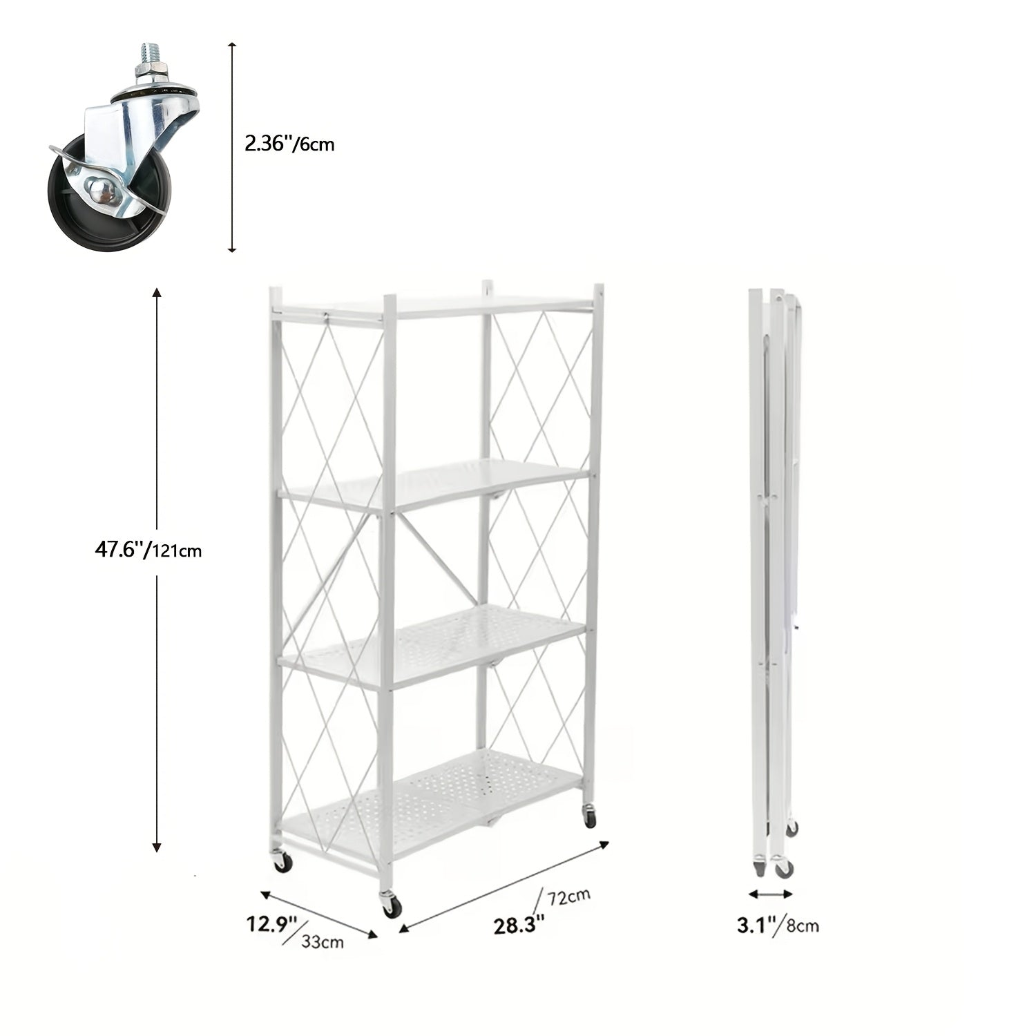Heavy Duty Folding Storage Rack with Wheels – 3/4/5-Tier Portable Floor-Standing Shelf, No Assembly Required, for Home, Office, Bedroom & Dorm, 4 Colors Available