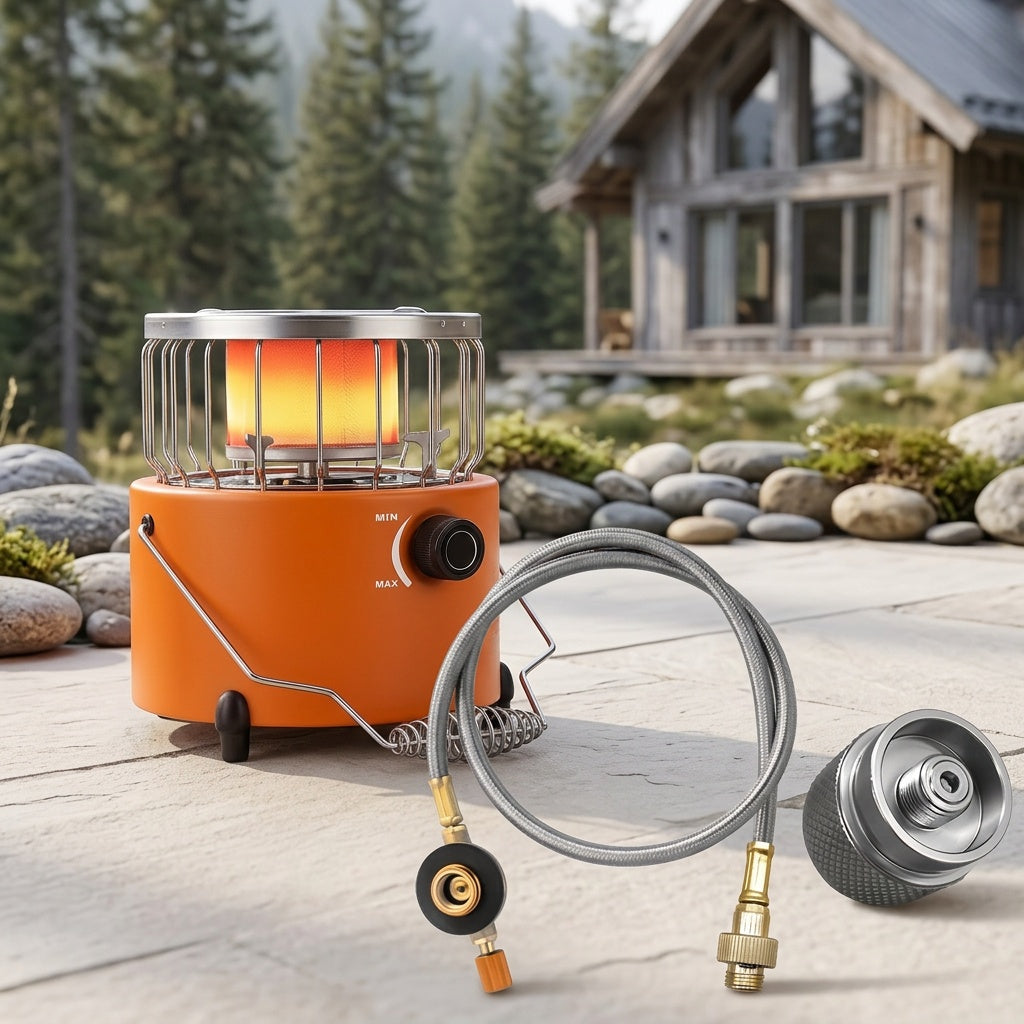 Propane Camping Stove 9000 BTU 2-in-1 Stove & Heater with Gas Hose & MAPP Converter – Adjustable Flame Portable Indoor Outdoor Gas Burner, Stainless Steel Compact Design for Camping Cooking & Emergency
