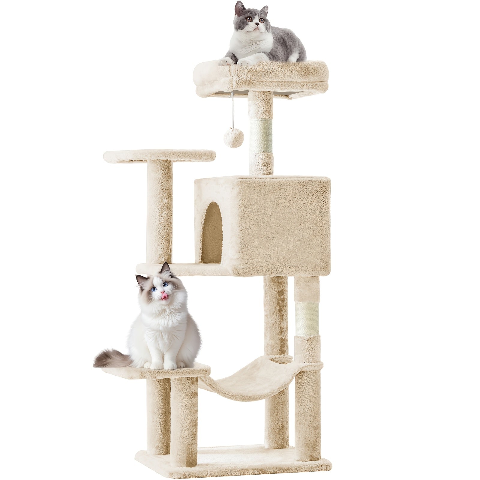 44-Inch Cat Tree Tower with Condo & Hammock Natural Sisal Scratching Posts Multi-Level Perches & Pet House – Indoor Cats Kittens Multi-Cat, Beige Gray Pink Black/Red