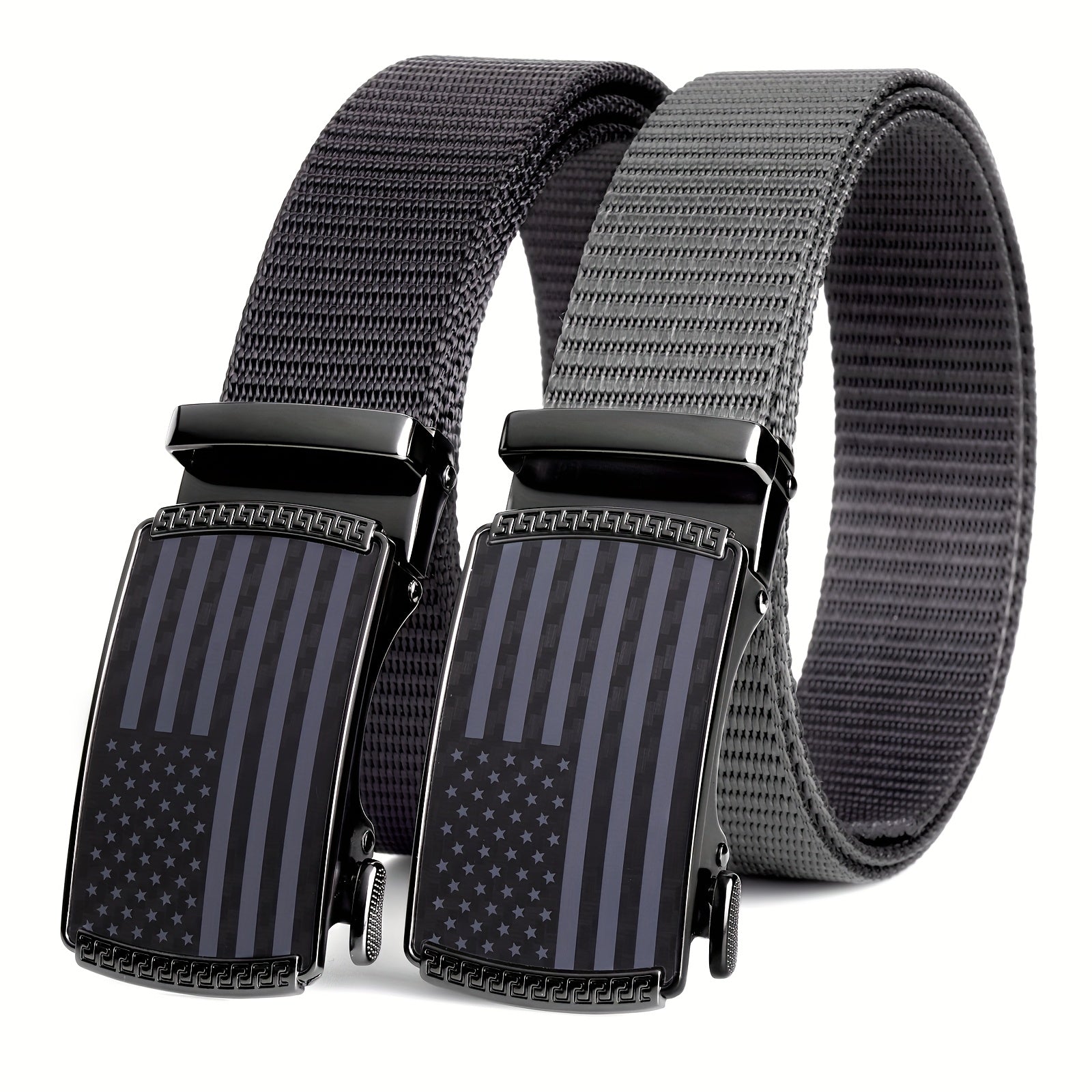 Men's Automatic Nylon Golf Belt with Zinc Alloy Auto Buckle – Adjustable Fit for 30"-46" Waist, Casual Business Dress Belt in Black Coffee & Black Gray for Golf, Work & Daily Wear