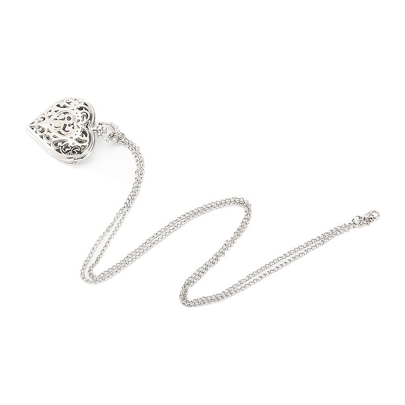 Heart Shaped Pocket Watch Necklace for Women Vintage – Romantic Hollow Quartz Pendant Sweater Chain Silver Tone Retro Jewelry, Perfect Mother's Day Valentine's Birthday Gift for Her