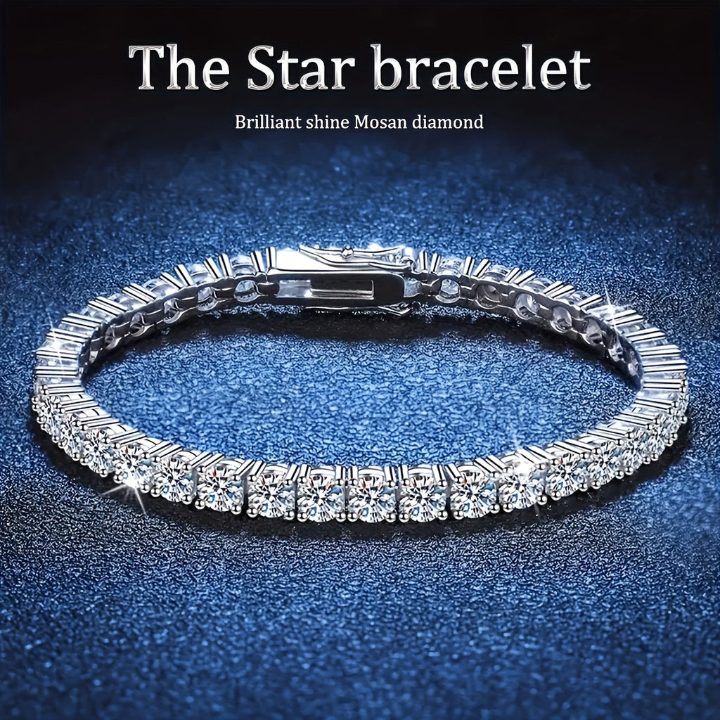 925 Sterling Silver Moissanite Tennis Bracelet 5mm – 0.5 Carat Lab Diamond Luxury Jewelry Gift for Women Men Wedding Anniversary Birthday Christmas