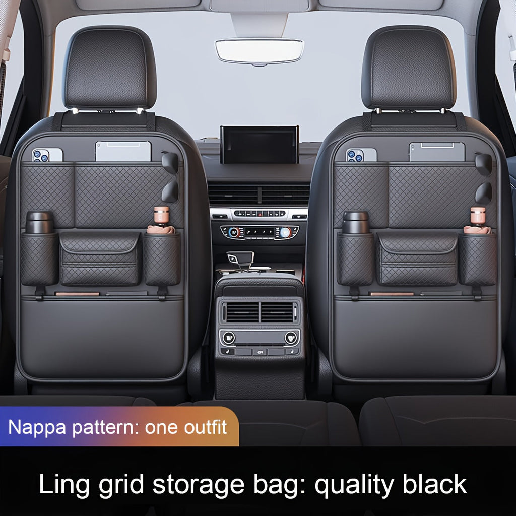 Car Seat Back Organizer PU Leather Large Capacity Multi-Pocket Backseat Storage Bag for Water Bottles Tablets Laptops – Classic Black Stylish Auto Interior Organizer for Cars SUVs Trucks