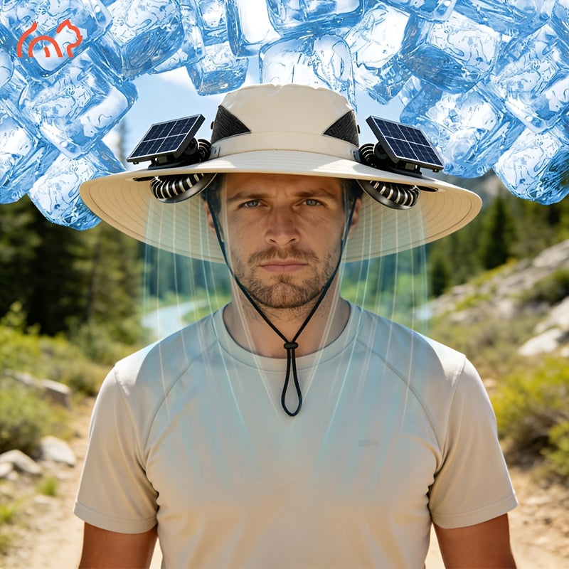 Solar Fan Hat with Dual Fans & USB Charging for Men & Women – Wide Brim Cooling Cap with Long Battery Life for Camping, Hiking, Fishing, Gardening & Outdoor Work | Black, Dark Gray & Khaki