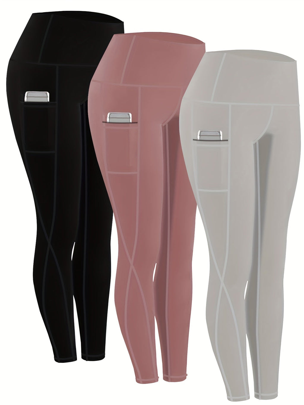 Women's High Waist Compression Leggings 3-Pack with Pockets 230g Breathable Tights for Yoga Fitness Sports Daily Wear – All Seasons Multi-Color Shapewear S-XXL