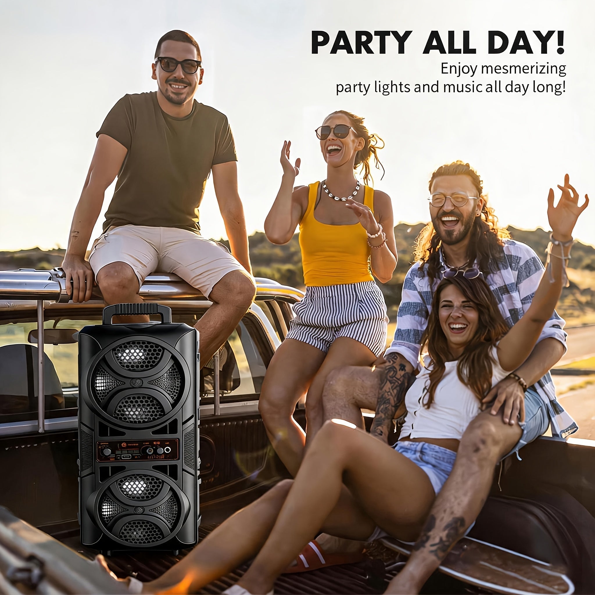 Large Bluetooth Karaoke Party Speaker with Microphone & Subwoofer – LED Light Show, BT/USB/TF/AUX/FM/TWS/EQ, Professional Party Box Speaker for Home & Outdoor Events