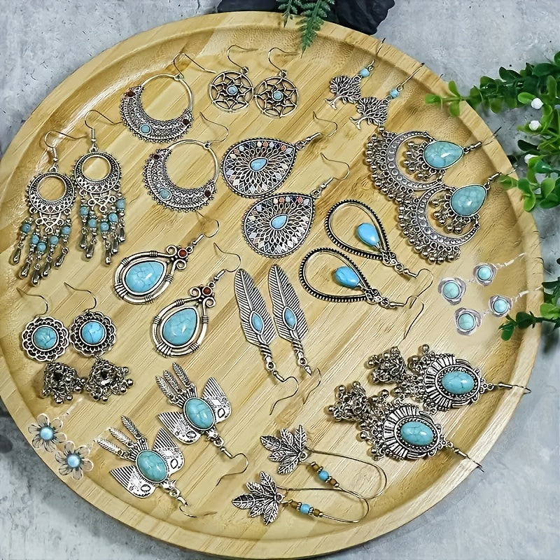 15 Pairs Bohemian Earrings Set for Women – Acrylic Turquoise Dangle Drop Earrings Ethnic Vintage Boho Jewelry Gift Set Girls Ladies Festival Party Daily Wear