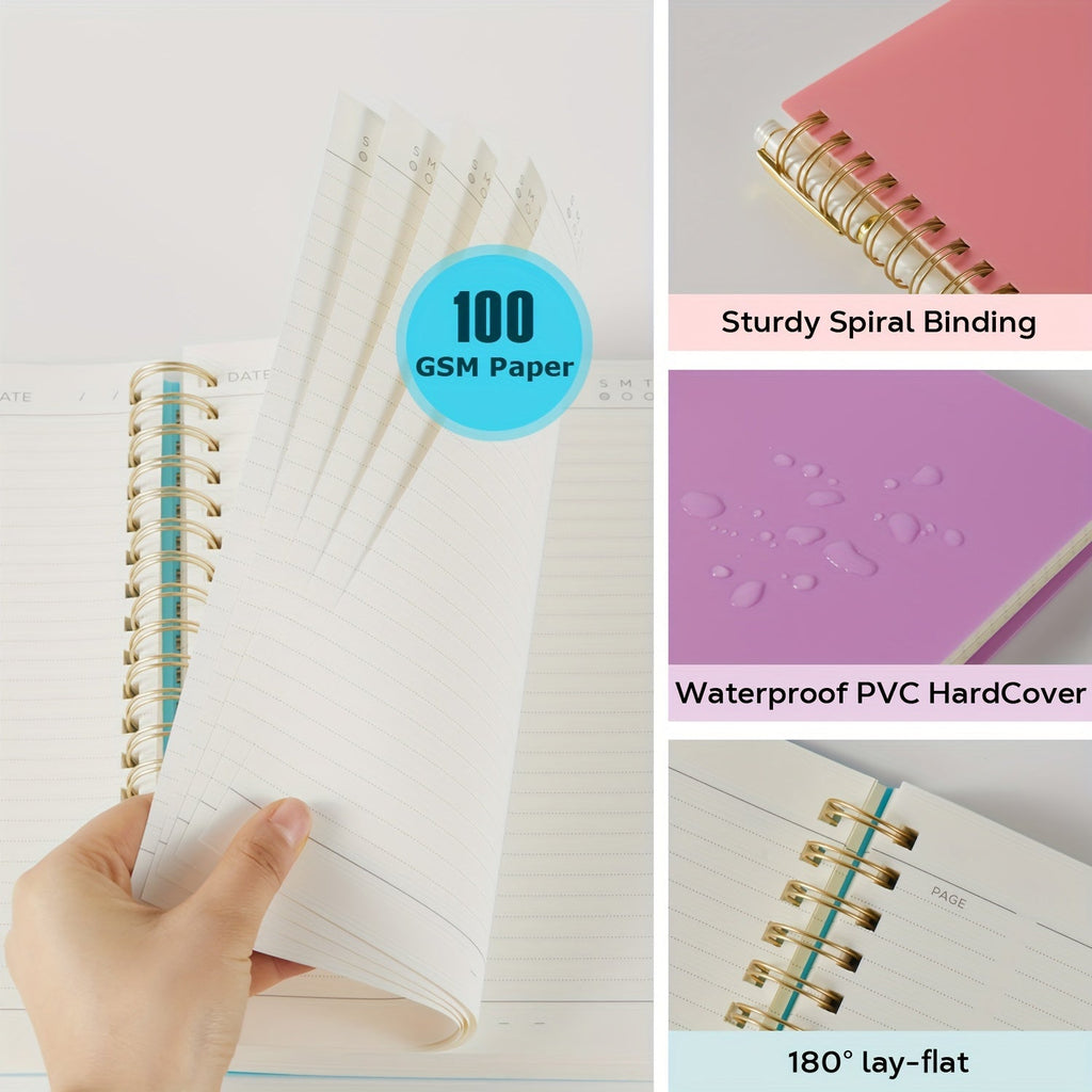 Spiral Notebook 3 Pack A5 Hardcover College Ruled 300 Pages 100GSM Thick Paper PVC Cover Notepad Set for Women Girls Students School Office Journaling 5.7x8.4 with Built-In Ruler