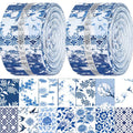 40-Piece Chinoiserie Blue & White Jelly Roll Quilting Strips - Precut Porcelain Floral Patchwork Fabric for Quilting, Sewing & Crafts, 2.5" x 44" Cotton Fabric Strips