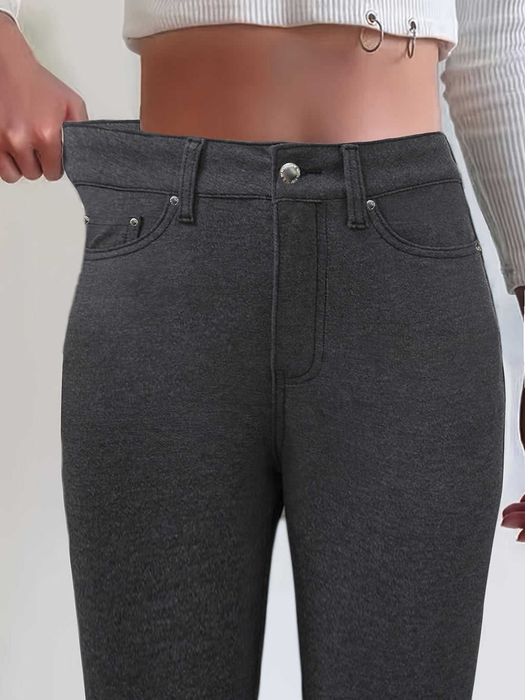 High Waist Stretch Skinny Jeans Women Metal Button Detail Street Style Slim Fit Denim Pants 10 Colors S-XXL