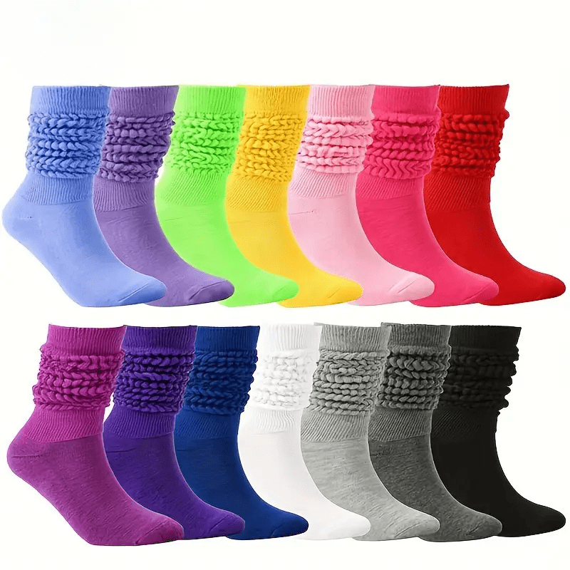 Women's Crew Socks 14 Pairs – Soft Thick Loose Socks Mixed Solid Colors, All-Season Comfortable Sports Leisure Socks, Machine Washable, Christmas Halloween Gift Set