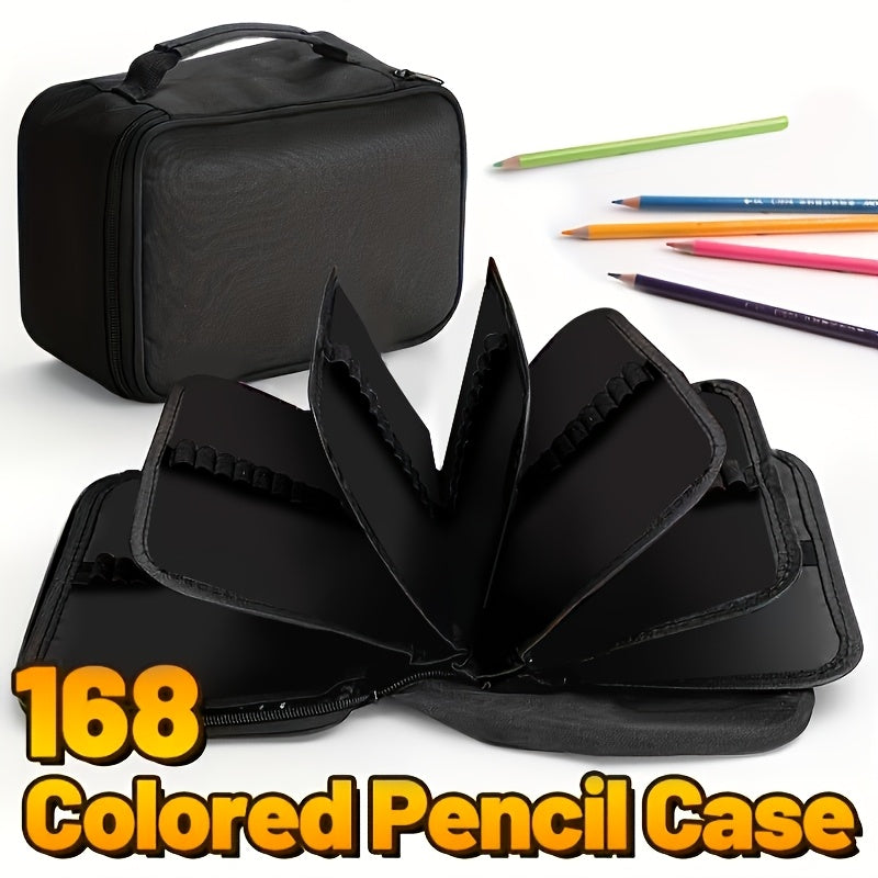 168-Slot Colored Pencil Case Large Art Organizer with 7 Detachable Layers – Polyester, Zipper Pockets, Holds Markers & Pens, Artist Gift for Students & Adults