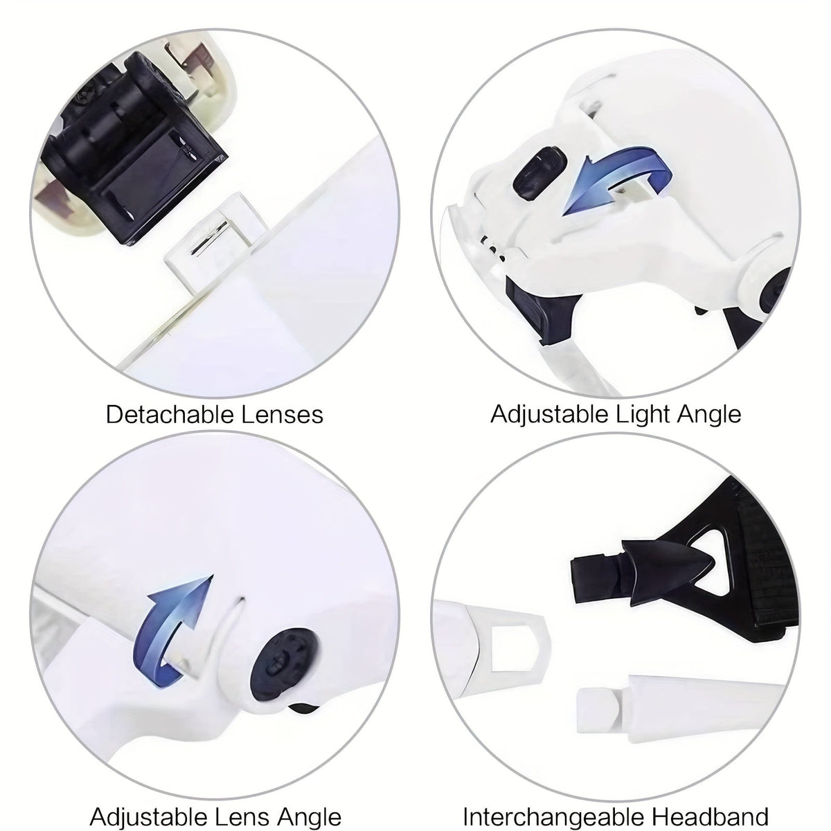 Head Mounted Magnifier with LED Light and 5 Interchangeable Lenses 1.0X to 3.5X – Adjustable Headband Magnifying Headset for Jewelry Making Electronics Repair Model Building Soldering Reading and Precision Work