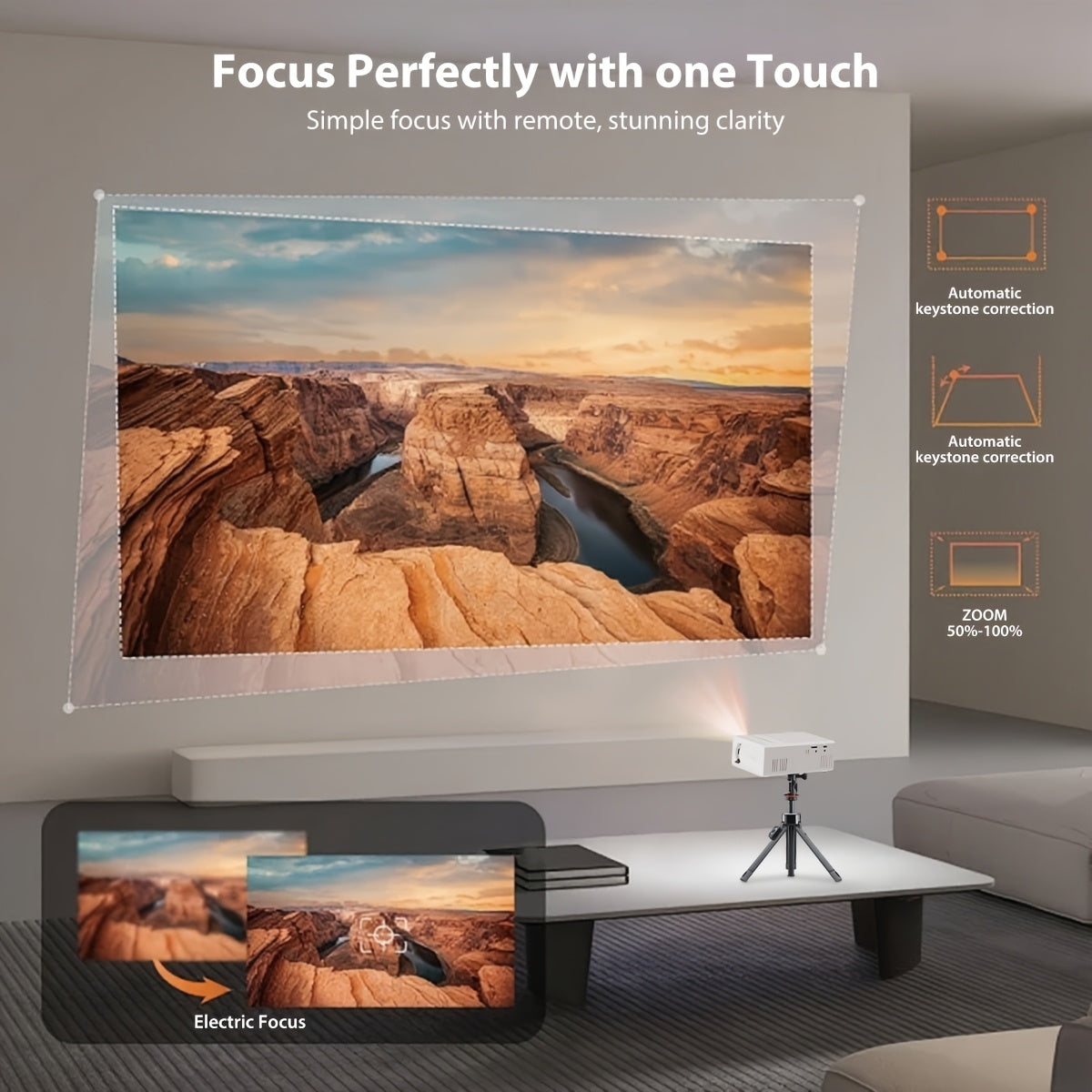 Portable Projector 1080P Supported 1280x720 Native Resolution USB Plug-and-Play Wireless Remote Control Modern Style Home Theater Bedroom Outdoor Movie Projector