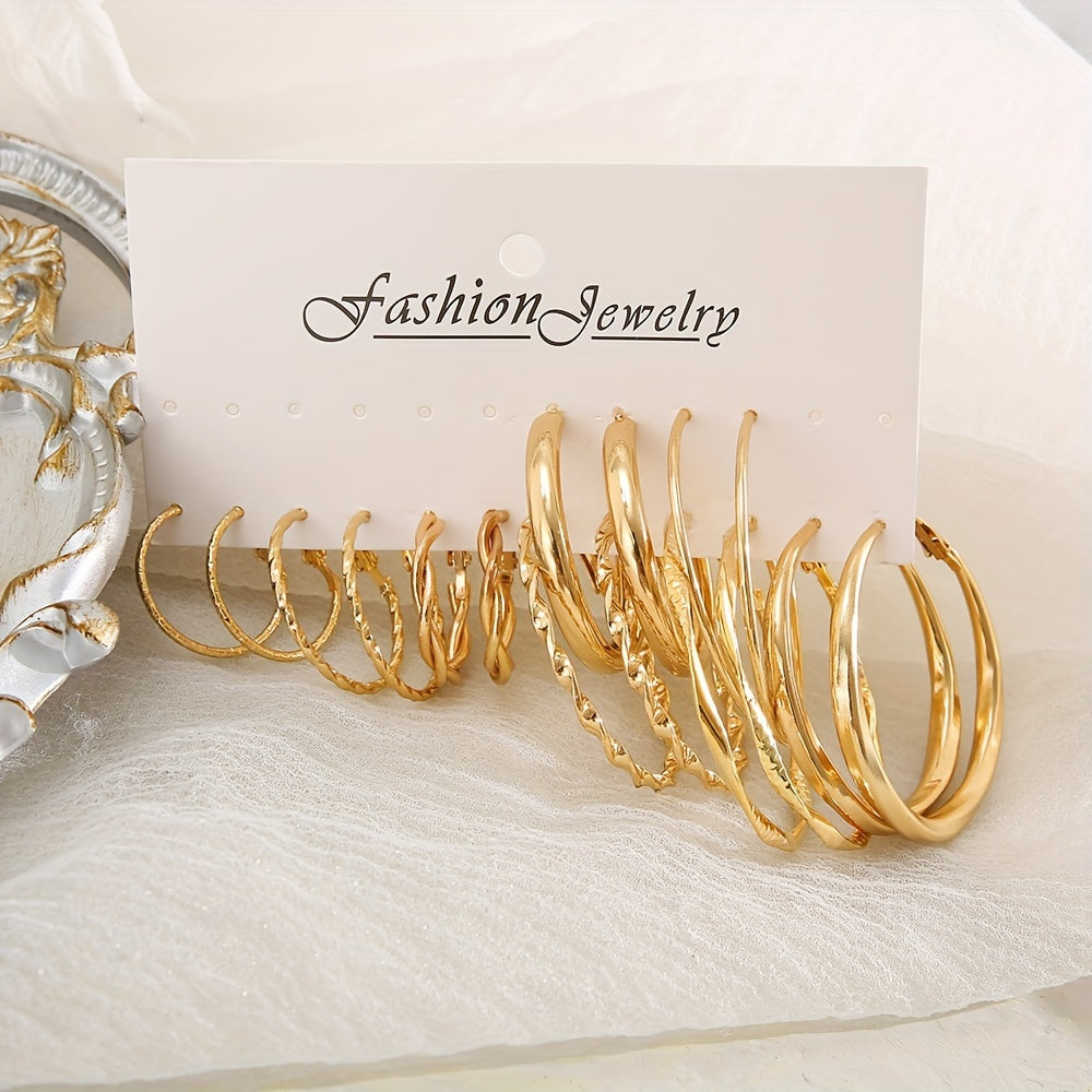 16-Piece Twisted Hoop Earrings Set Women – Wide Face Gold Tone Minimalist Jewelry Daily Wear Party Vacation Dating Gift