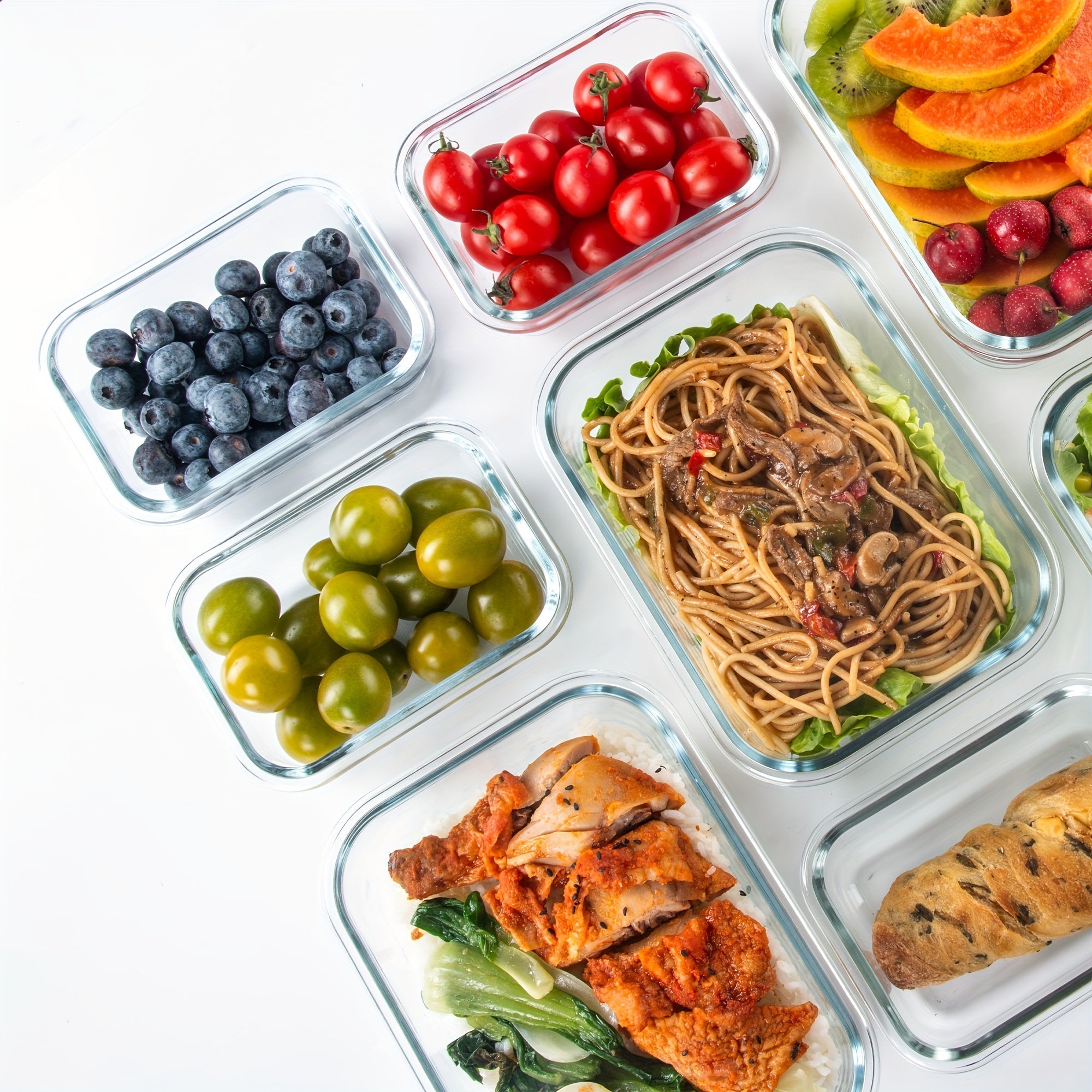 Borosilicate Glass Food Storage Containers 16-Piece Set 8 Sizes – Leak-Proof Lids, Oven Safe to 752°F, Microwave Dishwasher Freezer Safe, Stackable Meal Prep Containers for Leftovers & Lunch