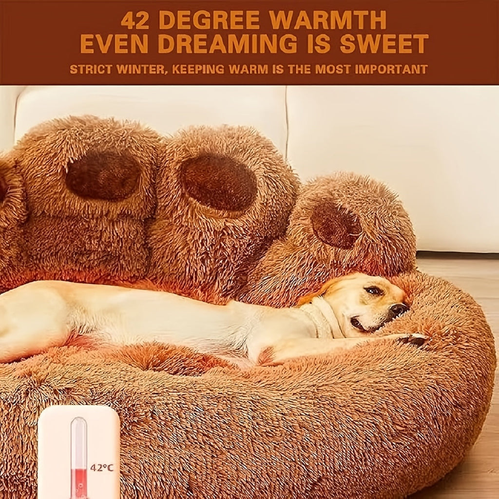 Bear Paw Plush Round Pet Bed for Dogs & Cats Soft Calming Non-Slip Cozy Puppy Bed – Small Medium Large, 20/24/28/36 Inch, Coffee Pink Gray