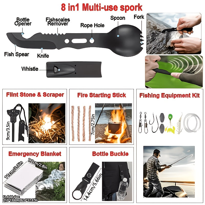 242-Piece Survival Kit – Outdoor Emergency Gear with Fire Starter & First Aid Tools for Camping Hiking Travel Car School, Men & Women Gift, Multiple Colors