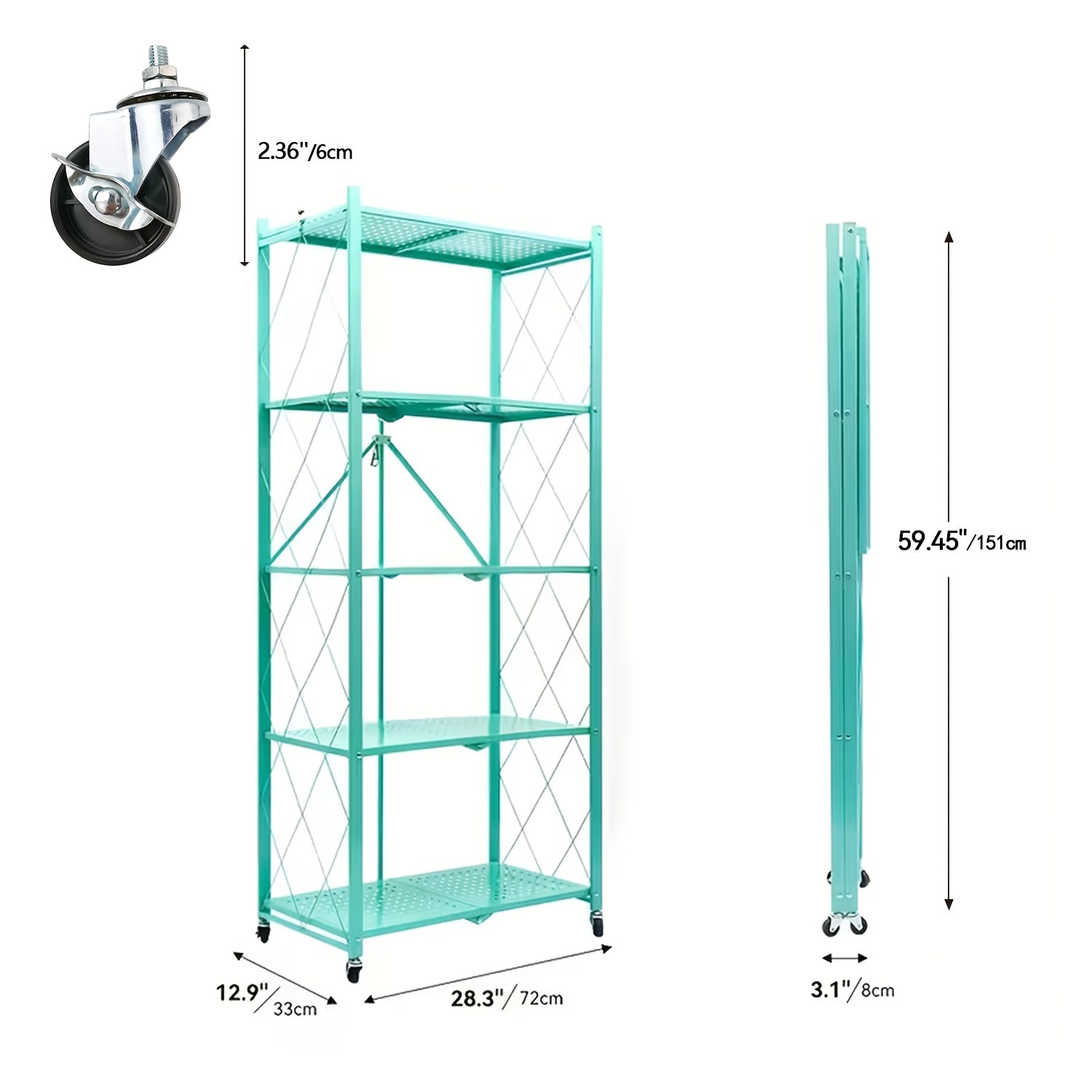 Heavy Duty Folding Storage Rack with Wheels – 3/4/5-Tier Portable Floor-Standing Shelf, No Assembly Required, for Home, Office, Bedroom & Dorm, 4 Colors Available