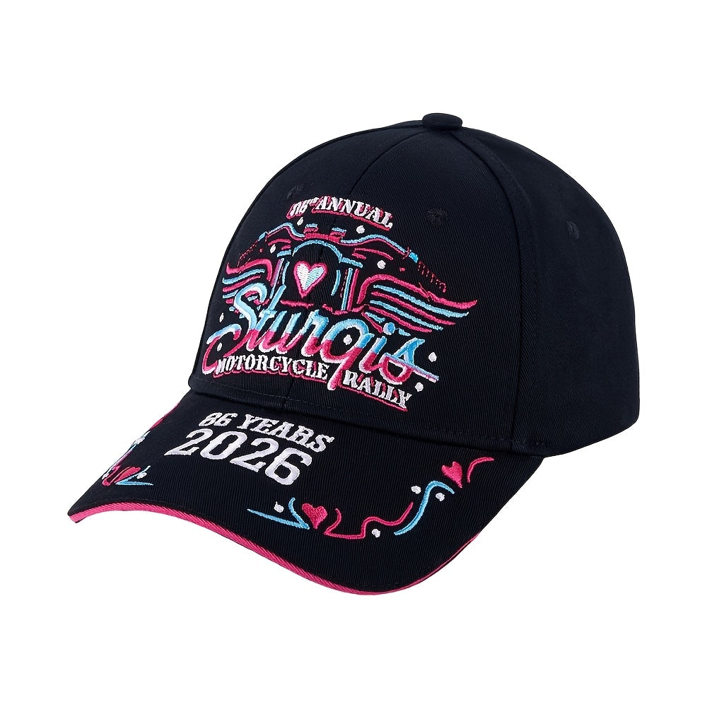 Sturgis 2026 Embroidered Baseball Cap 86th Motorcycle Rally Souvenir Hat – 3D Embroidery Adjustable Biker Gift for Men Women Riders Black Yellow Gray Blue Pink