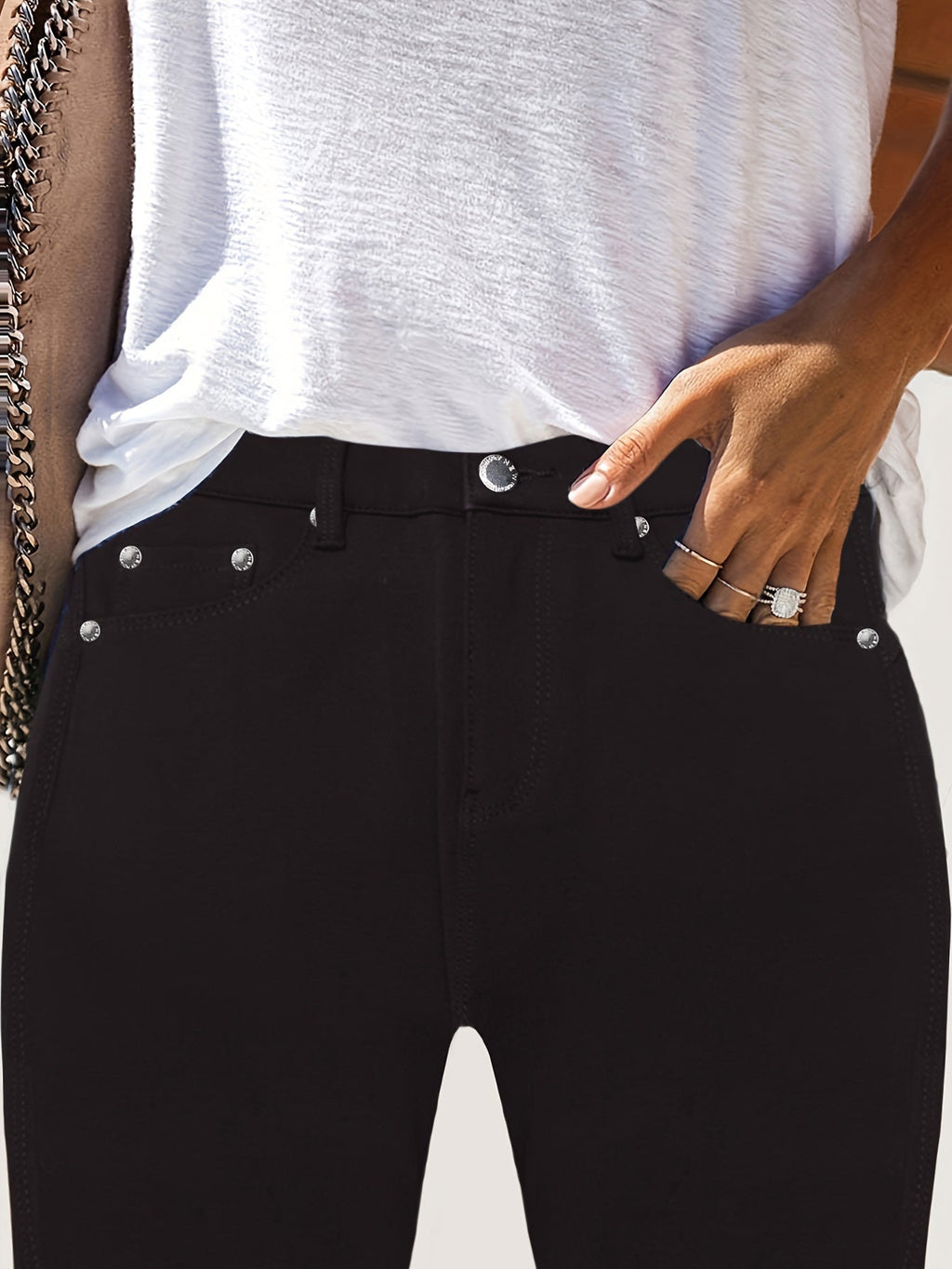 High Waist Stretch Skinny Jeans Women Metal Button Detail Street Style Slim Fit Denim Pants 10 Colors S-XXL