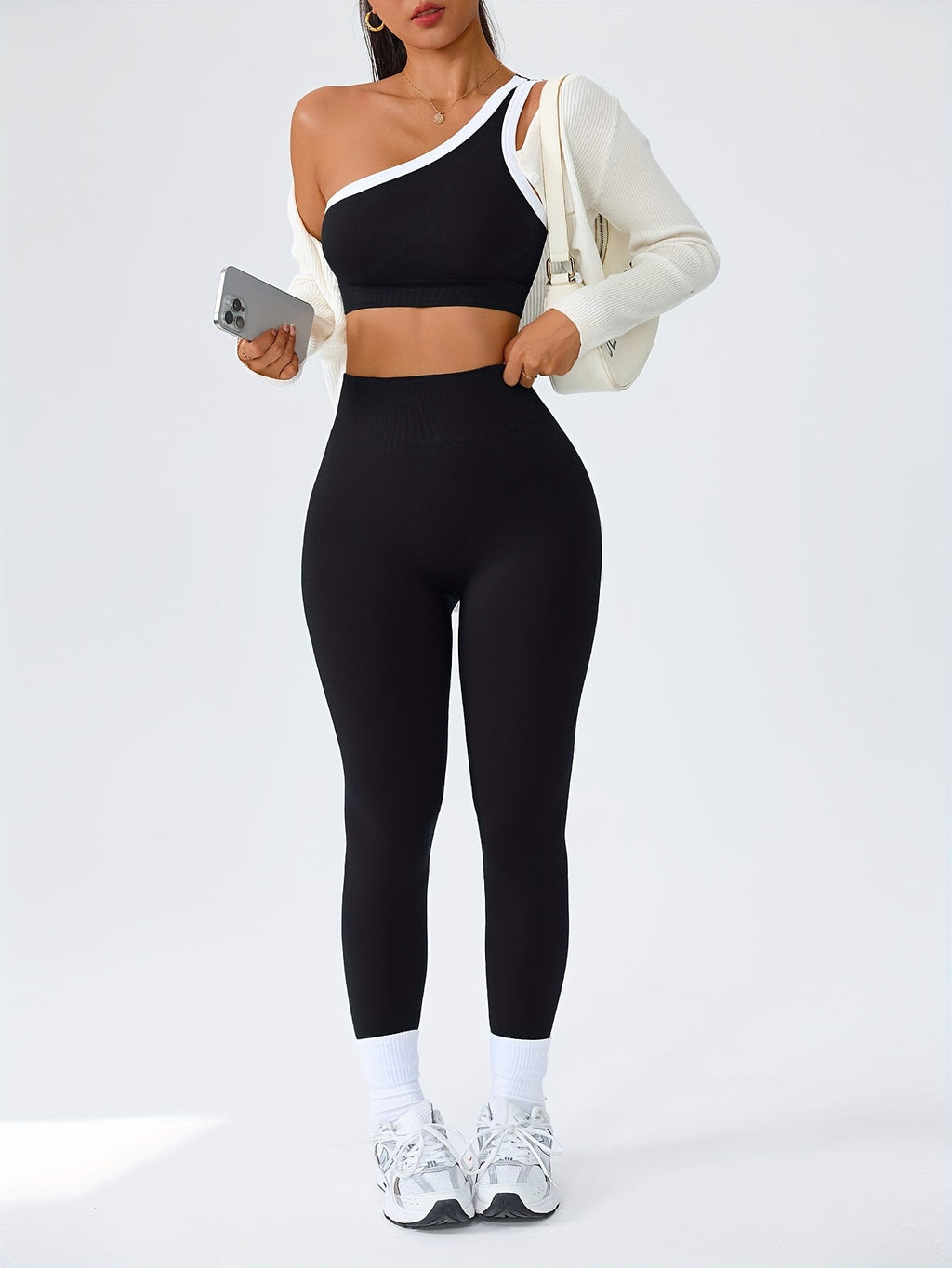 Women's Butt Lifting Leggings & Sports Bra Set 2 Piece High-Waisted 90% Polyamide – Stretchy Minimalist Yoga Running Workout Outfit with Camisole Top, 6 Colors S-XL