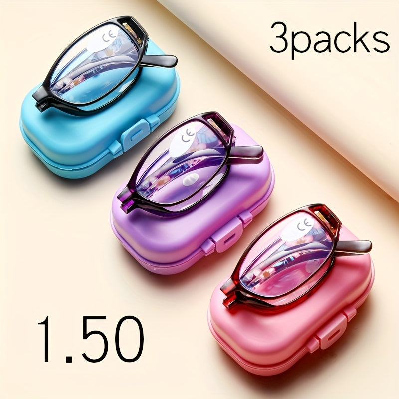 3-Pack Folding Reading Glasses Unisex – Mixed Colors Compact Portable Readers 1.0x to 4.0x Magnification, Elegant Business Style Gift for Men Women