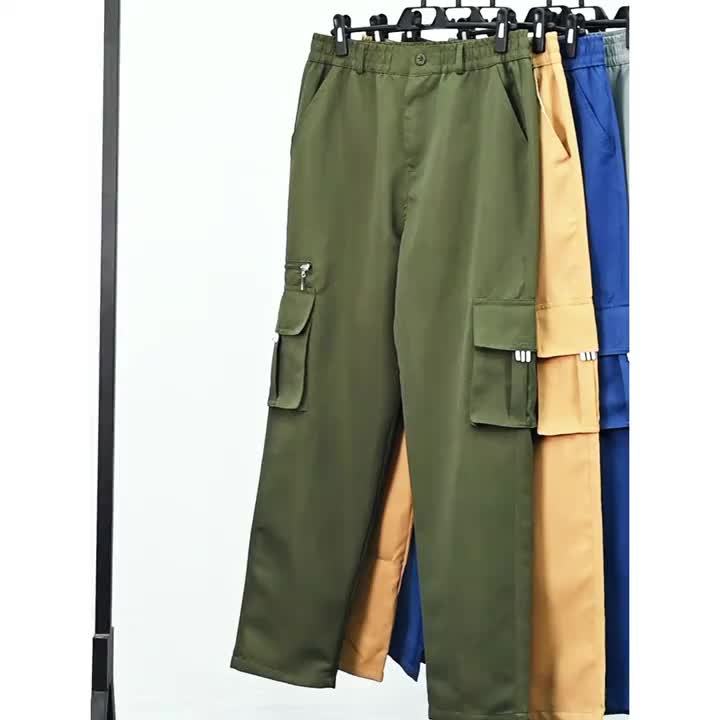 Men's Cargo Pants 3-Pack Multi-Pocket Regular Fit – Solid Color Polyester Woven Hiking Outdoor Pants for Spring & Fall, Sizes S-XXXL, 9 Color Combos