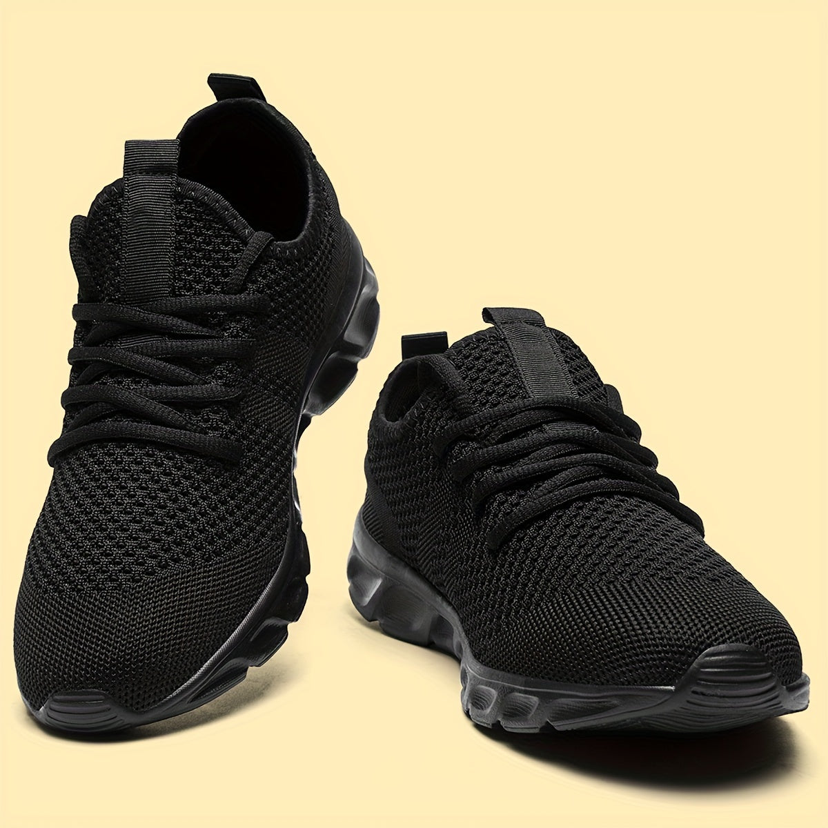 Men's Lightweight Knit Mesh Sneakers EVA Blade Sole Low-Top Lace-Up – Breathable Running Walking Gym Shoes in White Red Black All-Season US Sizes 6 to 13.5
