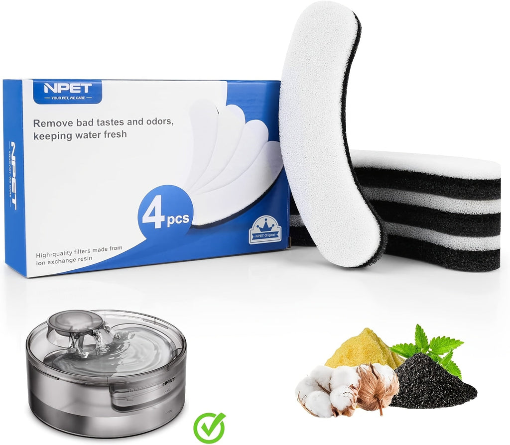 Dog Cat Water Fountain Replacement Filters 4 8 16 20 24 Pack Activated Carbon Multi-Filtration Compatible with NPET DF10 DF30 Automatic Pet Water Dispenser BPA Free Food Grade
