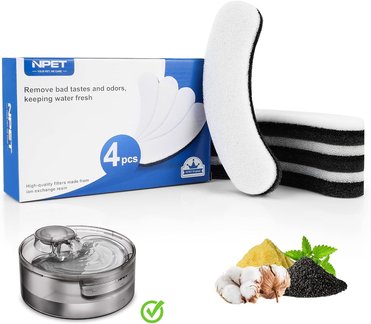 Dog Cat Water Fountain Replacement Filters 4 8 16 20 24 Pack Activated Carbon Multi-Filtration Compatible with NPET DF10 DF30 Automatic Pet Water Dispenser BPA Free Food Grade