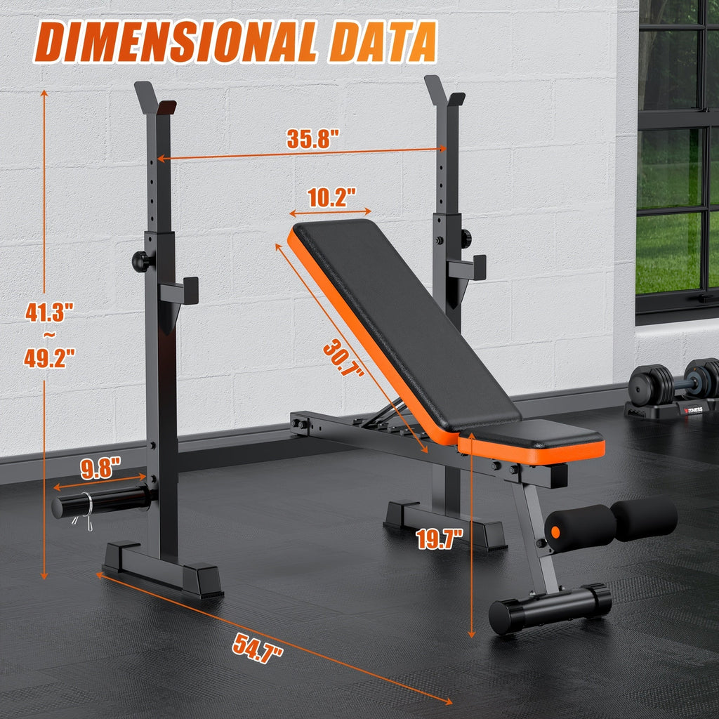 Foldable 6-in-1 Adjustable Weight Bench 770 LBS Home Gym – Flat Incline Decline Strength Training with Resistance Bands Preacher Curl Pad & Leg Developer for Full Body Workouts