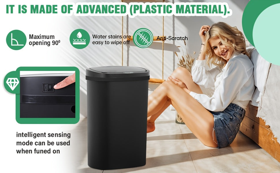 13 Gallon Touchless Trash Can 50L Automatic Motion Sensor Kitchen Waste Bin Stainless Steel & Plastic for Kitchen Office Bedroom Living Room