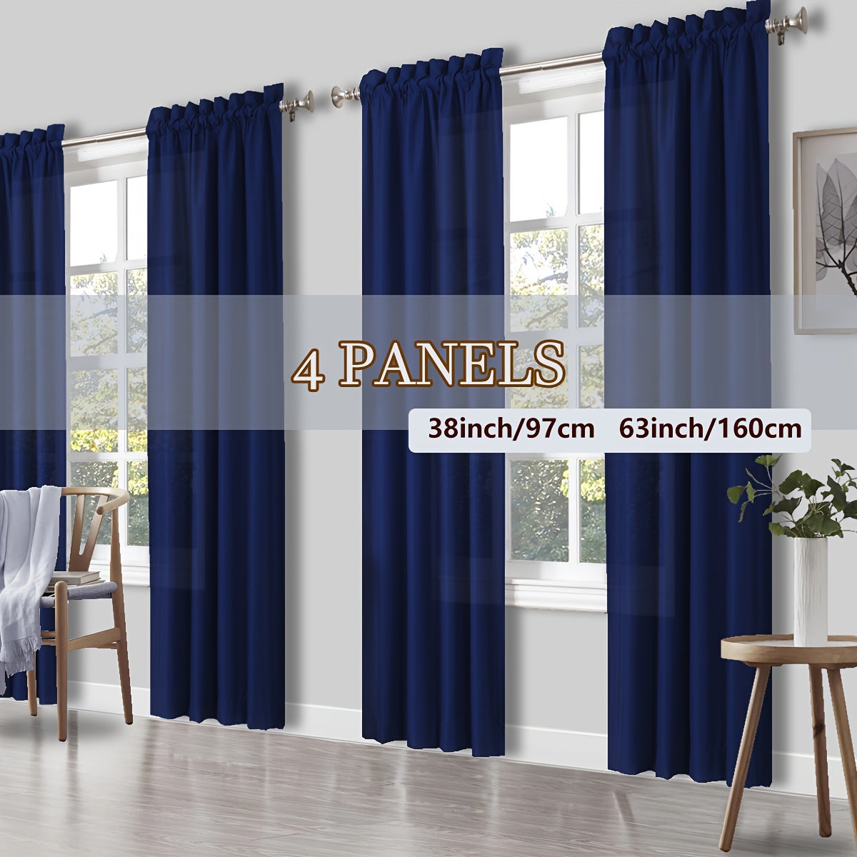 Rod Pocket Light Filtering Curtains 4 Panels – Solid Color Drapes for Living Room Bedroom Office, Easy Install, 10 Colors & 8 Sizes, Yarn-Dyed Fade Resistant Fabric, Home Window Treatment Set