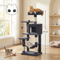 Cat Tree Tower 44 or 66 Inch Multi-Level Hammock Cozy Cave 4 Sisal Posts 2 Perches Anti-Tilt 10-Min Assembly Indoor Cats Kittens Multi-Cat Dark Gray Light Gray White Beige