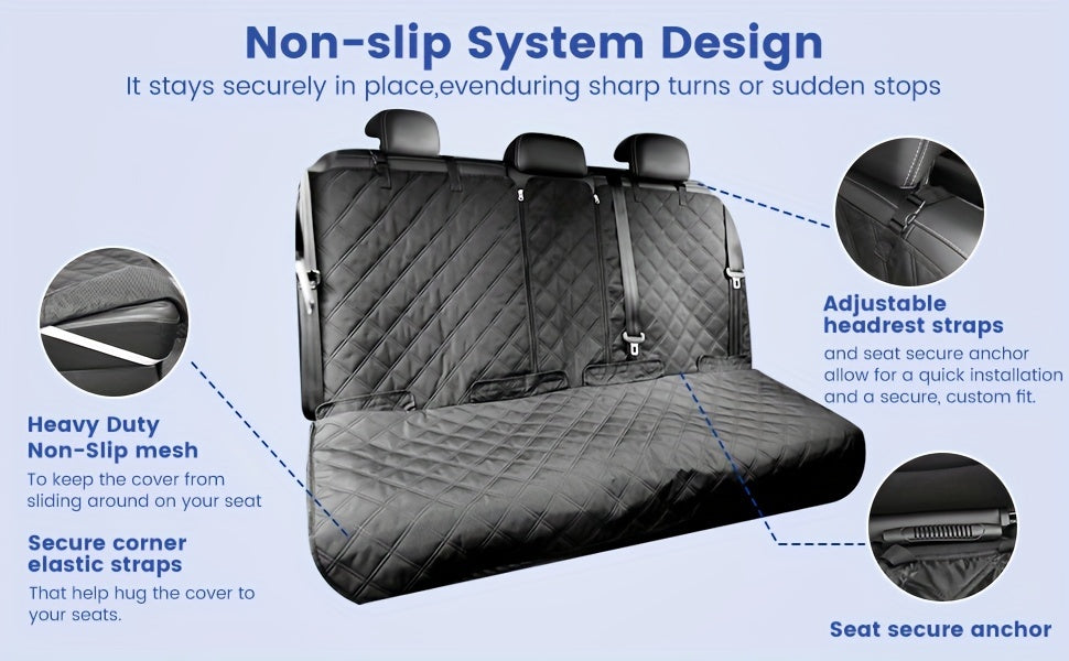 Car Back Seat Cover 60/40 Split Bench 900D Waterproof Non-Slip – Easy Cleanup Seat Protector for Dogs Pets Kids Cars Trucks SUVs with Seat Belt & Armrest Access (Black)
