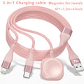 3 in 1 Charging Cable iWatch Magnetic Charger Lightning Type-C – Nylon Braided 47 Inch Fast Charging for iPhone, Apple Watch Series 1-10 & Android Phones
