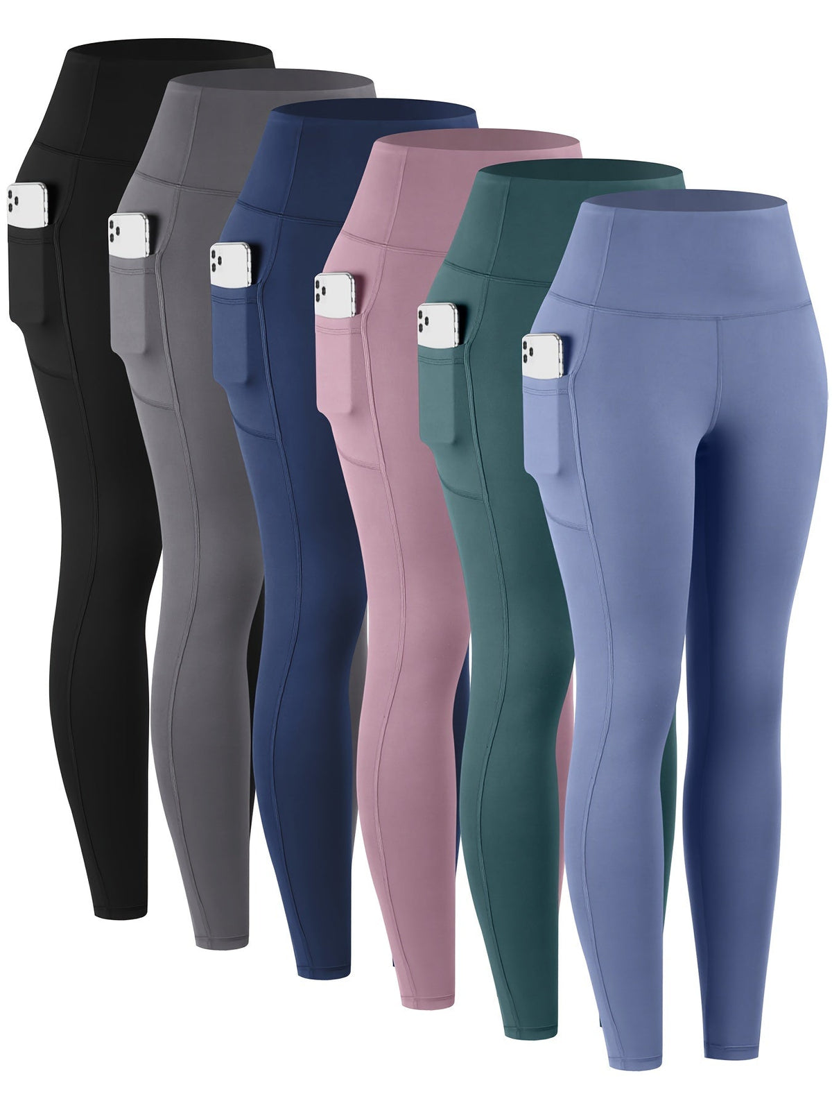 High Waist Leggings with Pockets Women 6 Pack Buttery Soft Tummy Control Yoga Pants Multicolor Sets S-XXL