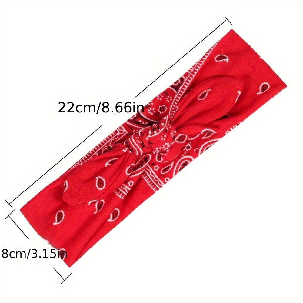 6-Pack Bohemian Paisley Bow Elastic Headbands for Women – Cashew Flower Loose Elastic Headscarves 6 Colors Sky Blue Black Navy Wine Red White Red All Seasons Sports Daily Wear Gift