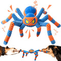 Squeaky Spider Dog Toy for Large Dogs – Interactive Crinkle Tug of War Plush Puppy Toy with Squeaker Head & Crinkle Legs, Keeps Dogs Busy for Hours, No Battery Needed, Blue & Red Spider