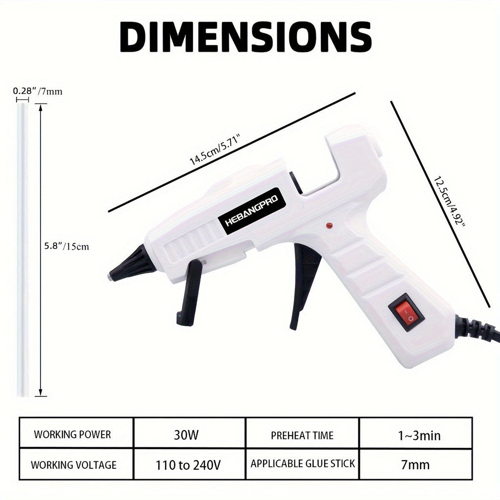 30W Hot Melt Glue Gun Kit with 30 Glue Sticks 7x150mm – Fast Heating Electric Glue Gun for School Arts Crafts DIY Projects Home Repairs Fabric Wood Plastic Foam – Multiple Color Options Beginner Friendly