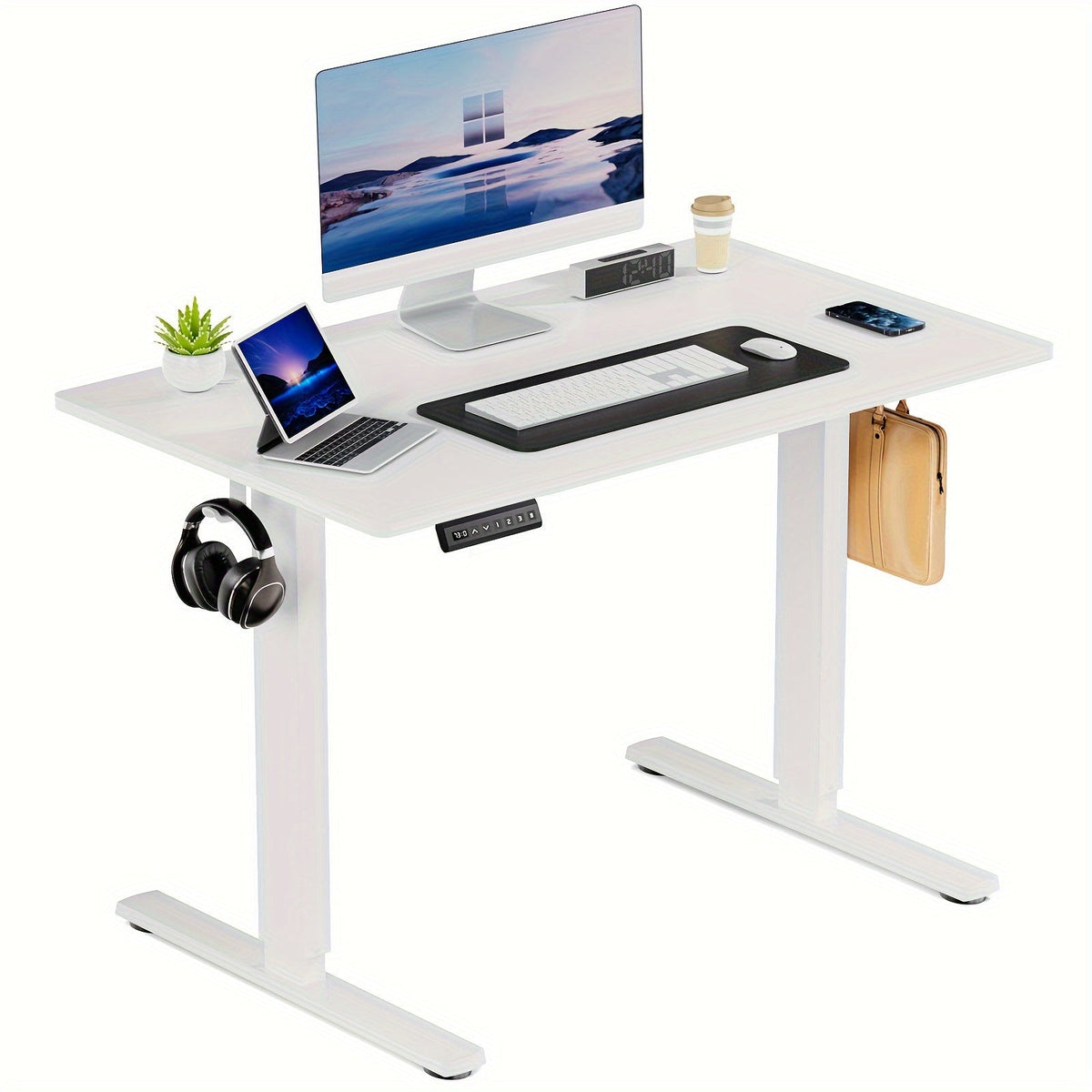63 Inch Electric Standing Desk Height Adjustable Sit-Stand PC Workstation Wood Desktop Home Office Gaming Room Bedroom 3 Colors 3 Sizes