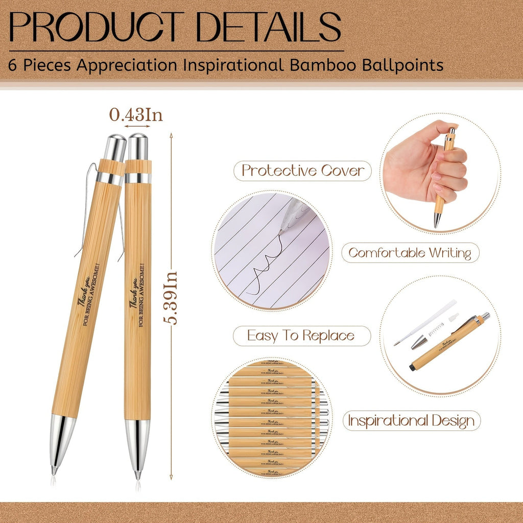 24 Piece Inspirational Gift Set Bulk Bamboo Retractable Pen Keychain Gratitude Notebook Gift Bag Appreciation Gifts for Employees Teachers Coworkers Holiday