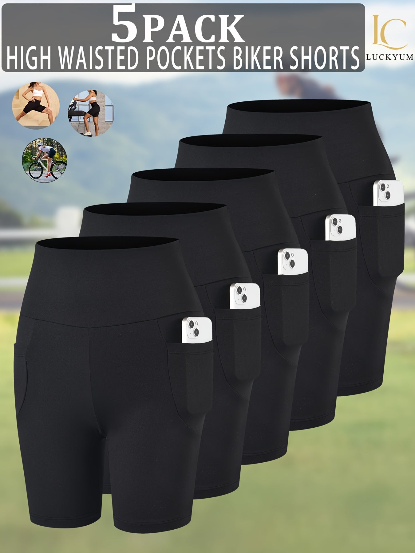Women's High Waisted Biker Shorts 5 Pack with Pockets | Tummy Control No See-Through | 6" Inseam Workout Running Yoga Athletic Shorts | Soft Stretch | XS-XXL | Mixed Colors