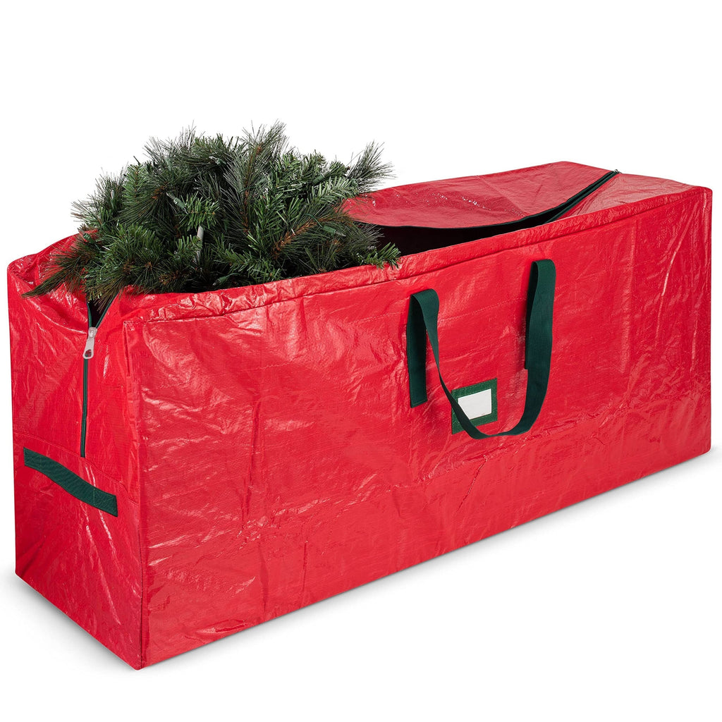 Christmas Tree Storage Bag for 7.5ft Trees Heavy Duty Extra Large Xmas Holiday Tree Bag Dual Zippers Reinforced Handles Wide Opening Easy Storage Red Reusable