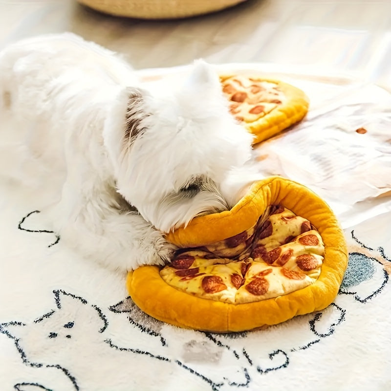 Squeaky Pepperoni Pizza Plush Dog Toy Soft Polyester Interactive Squeaker Chew Toy for All Breeds Puppies Adult Dogs Fun Food-Themed